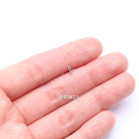 14 Karat White Gold Infinity Symbol Top L-Shaped Nose Ring - Picture 2 of 5